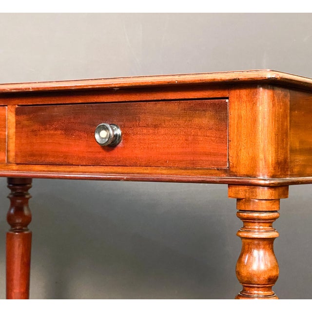 Wood English Writing Desk or Side Table of Mahogany With Two Drawers on Casters For Sale - Image 7 of 11