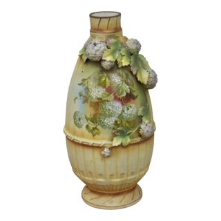 Robert Hanke Porcelain Vase Antique Austria Art Nouveau 3d Floral Encrusted For Sale