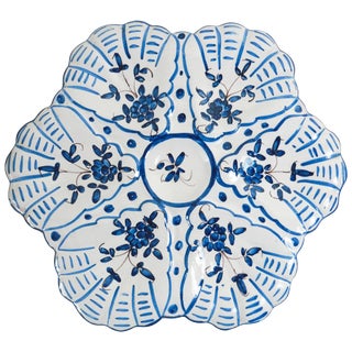 1940s French Faience Blue and White Oyster Plate For Sale