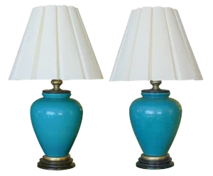 A Striking and Large American 1960's Turquoise Crackle-Glaze Ceramic Lamps by Frederick Cooper - a Pair