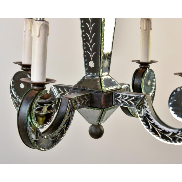 Vintage Four Light Chandelier With Etched Mirror Panels For Sale - Image 9 of 10