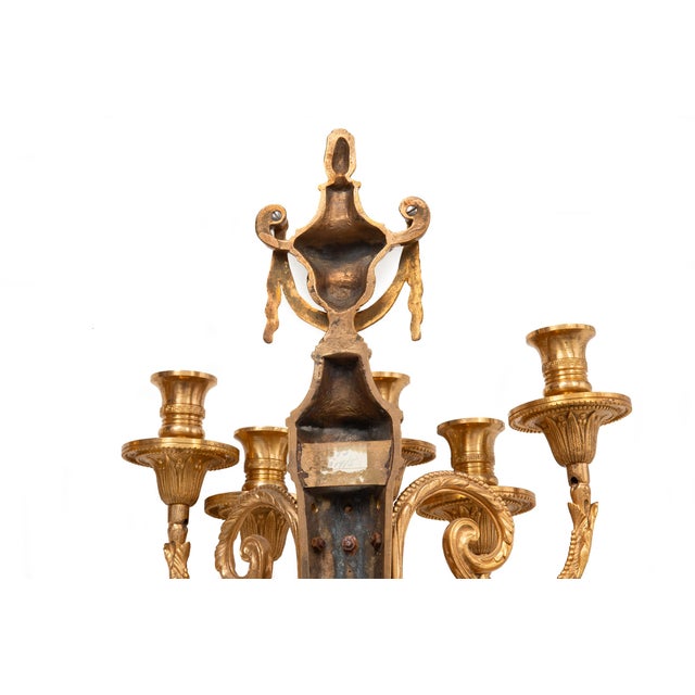 Early 20th Century French Bronze Blue Painted Five-Light Antique Wall Sconces - a Pair For Sale - Image 12 of 13