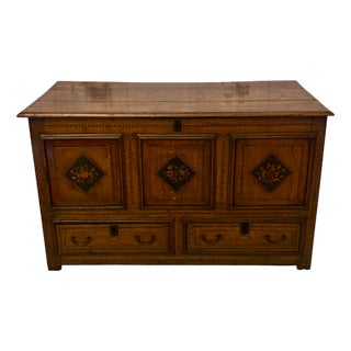 Antique 17th Century Oak Mule Chest with Marquetry Inlay, 1680s For Sale