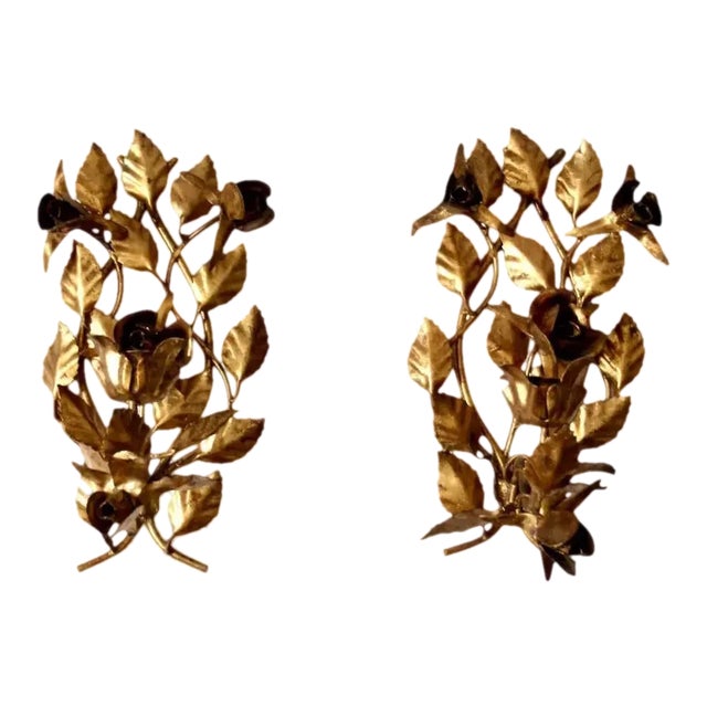 Vintage Gilded Candle Holder Sconces For Sale