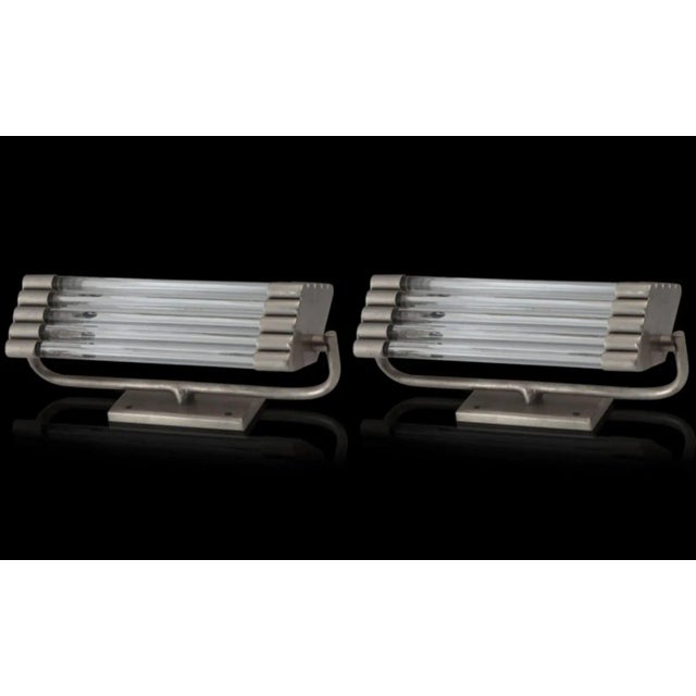 Pair Skyscraper Vintage Art deco light Old Lamp Wall Sconces Fixture Nickel Brass & Glass Rod Ship Light Excellent Working...