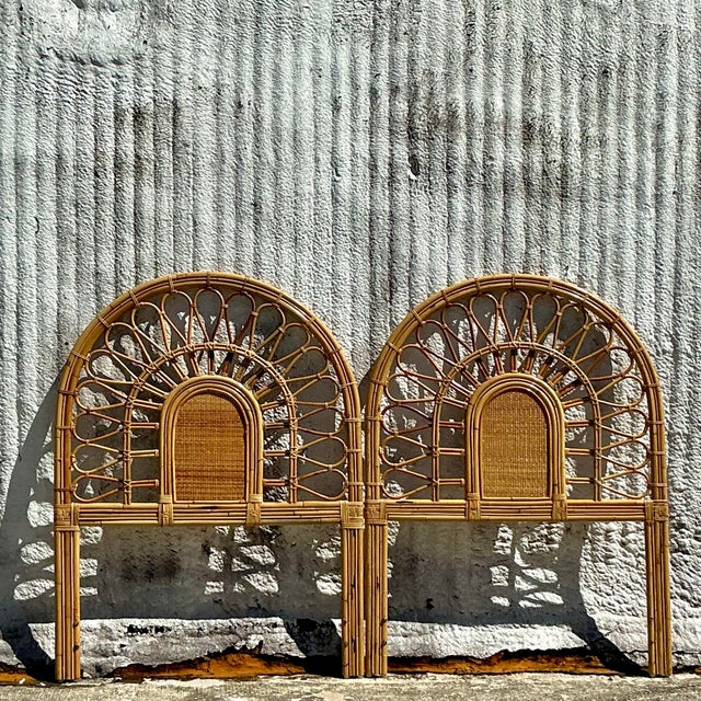 Coastal Vintage Coastal Loop Rattan Twin Headboards -a Pair For Sale - Image 3 of 5