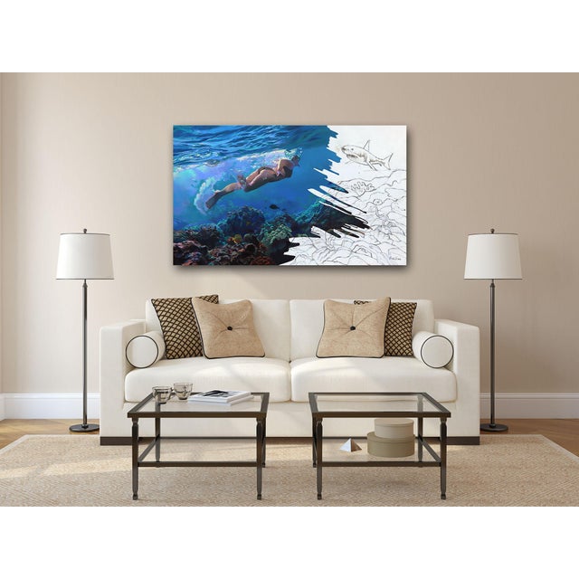 Textile Confront - Large Figurative Ocean Oil Painting on Canvas Original Artwork by Michelle Fillmore For Sale - Image 7 of 9