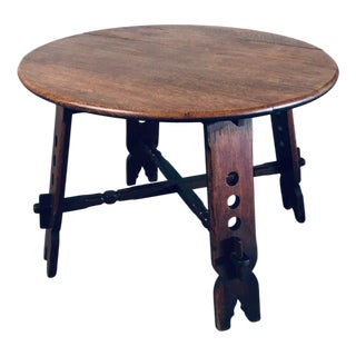 Brutalist Artisan Oak Carved Side Table, 1950s For Sale