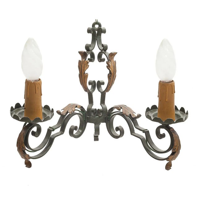 Large Chandelier and Sconces attributed to Gilbert Poillerat, 1950s, Set of 3 For Sale - Image 4 of 11
