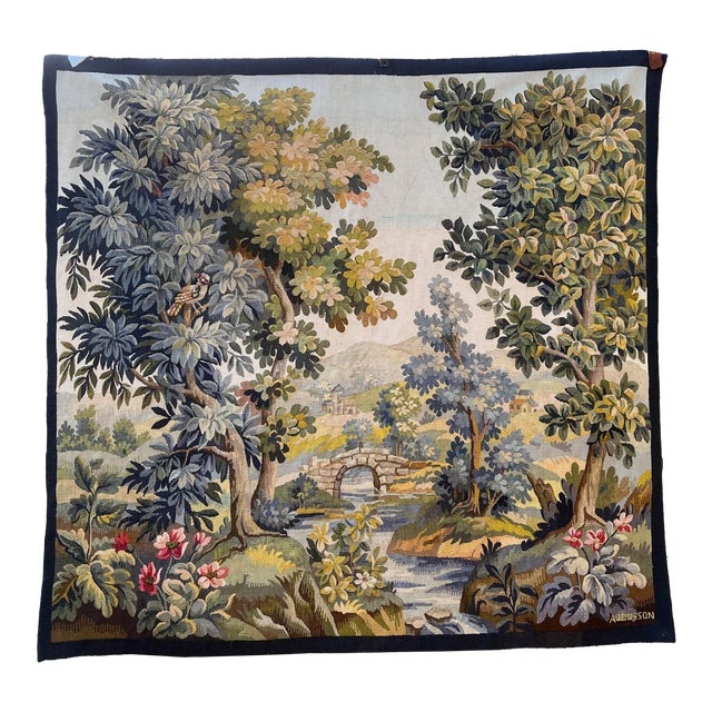 Aubusson Tapestry With Mountain Landscape and Bird For Sale
