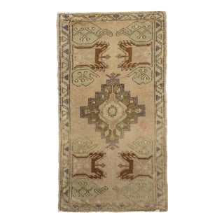 Vintage Turkish Yastik Hand Knotted Rug 1'7 X 3' For Sale