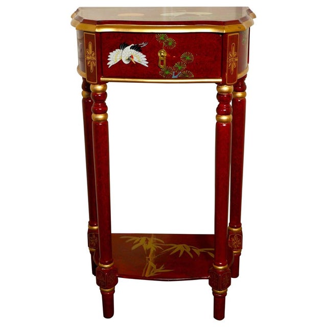 Paint Red Lacquer Chinoiserie Side Table, 1980s For Sale - Image 7 of 7