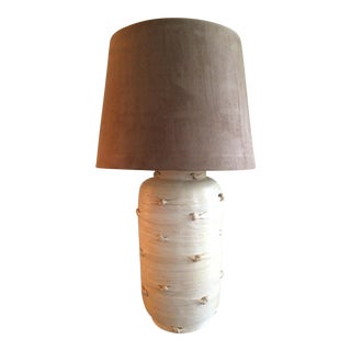 Knotted Rattan Lamp with Suede Shade For Sale