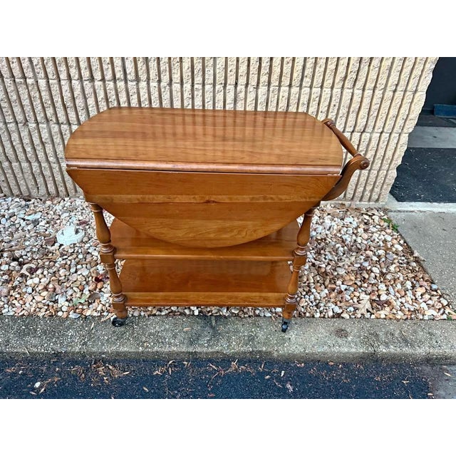Brown Vintage Federal Style Solid Wood Drop Leaf Bar Cart Tea Cart For Sale - Image 8 of 10