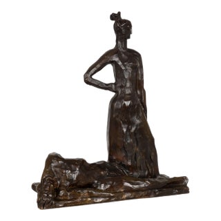 Art Deco Modernism Bronze Sculpture “Amazon and the Hero” by Sava Botzaris For Sale