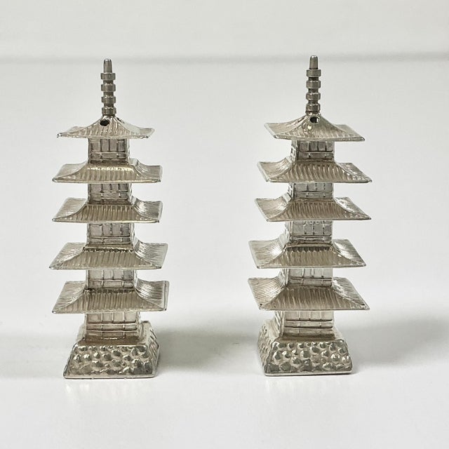1950s Vintage Chinoiserie Chippendale Hollywood Regency Sterling Silver Pagoda Pepper Shakers - Set of 6 For Sale - Image 6 of 11