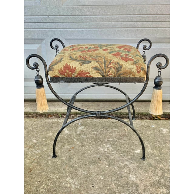 Vintage Powell Upholstered Vanity Bench With Tassels For Sale - Image 4 of 13
