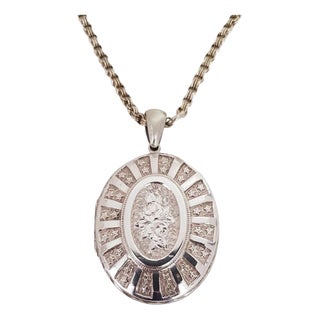 Antique Victorian Sterling Silver Oval Locket & Chain, 1880 For Sale