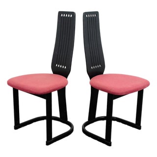 Pair of 1970s Mid Century Danish Modern Dining Chairs 2 Post Modern Black Memphis Ebonized For Sale