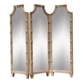 Vintage Large Mirrored Pagoda Screen / Room Divider / Would Be Cool Headboard For Sale