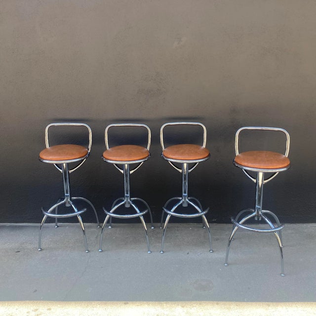 1990s Set of 4 Vintage Chrome Barstools For Sale - Image 11 of 11