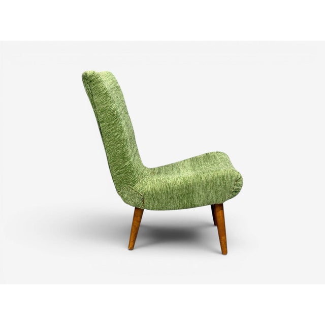 Swedish Modern, Scoop Lounge Chair, Green Fabric, Beech, Sweden, 1940s For Sale - Image 4 of 10