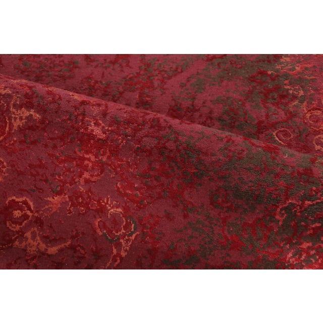Textile Rug & Kilim’s Distressed Contemporary Floral Rug Pair, in Bright Red & Pink Hues For Sale - Image 7 of 9