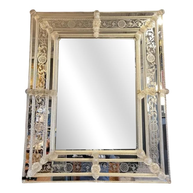 Early 20th Century Mirror with Engraved Murano Glass Panels from Barovier & Toso For Sale