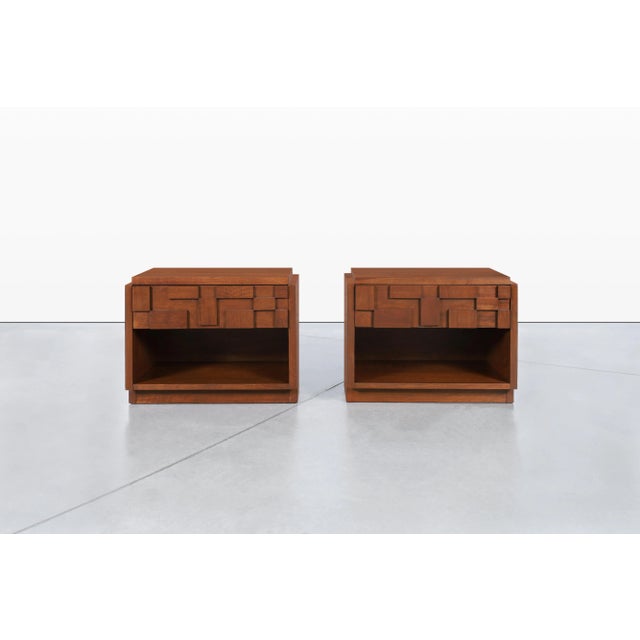 Lane Furniture 1950s Pair Vintage Brutalist “Staccato” Nightstands by Lane For Sale - Image 4 of 12