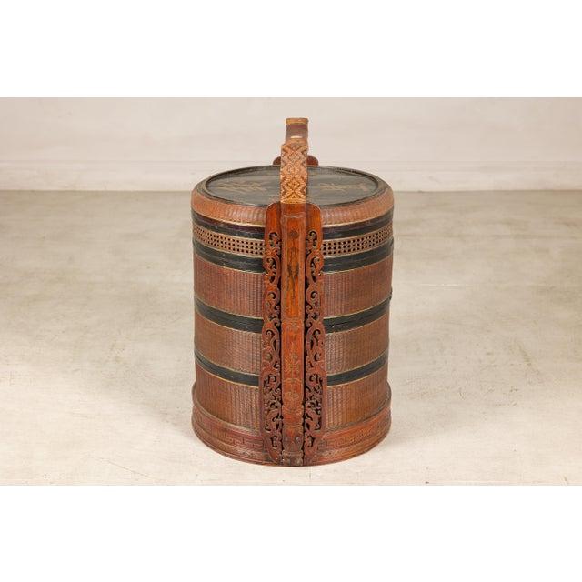 Vintage Chinese Rattan Wedding Basket with Carved Handle and Nested Containers For Sale - Image 18 of 18