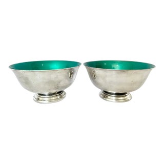 Vintage Reed & Barton Green Enamel Silver Plate Bowls- a Pair For Sale