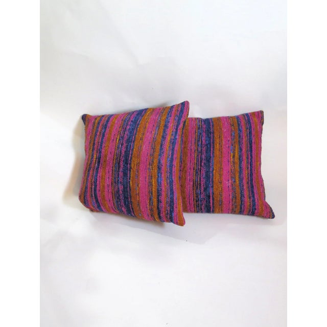 Mid 20th Century Hand Woven Cotton Multi-Color Pillows - A Pair For Sale - Image 4 of 5