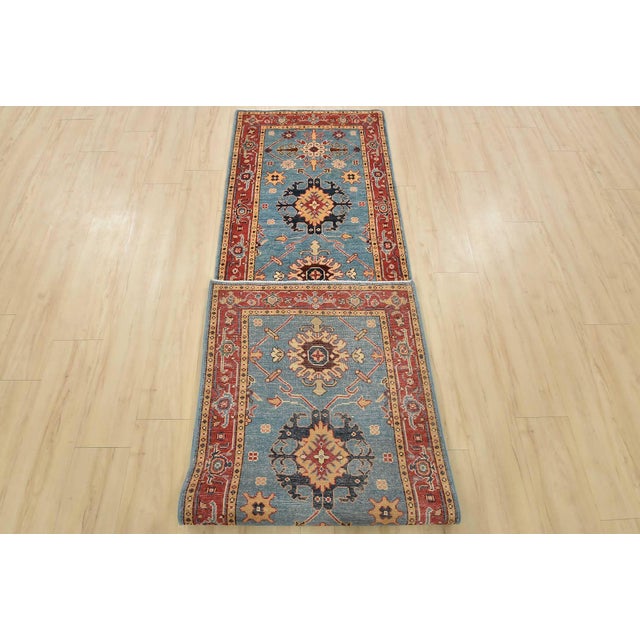 Kazak Runner 2’8” X 9’8” Blue Wool Tribal Hand-Knotted Oriental Rug For Sale - Image 13 of 14