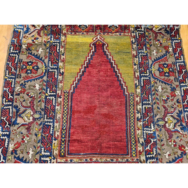 19th Century Anatolian Ladik Prayer Area Rug, Handwoven, Red & Yellow, 5' x 7' For Sale - Image 9 of 15
