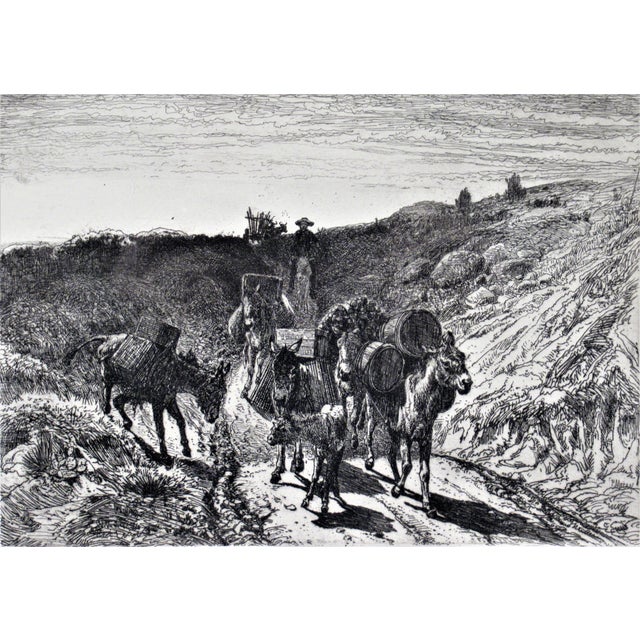 This artwork titled "A Burro Train, New Mexico" 1880 is an original etching on Laid paper by noted British/American artist...