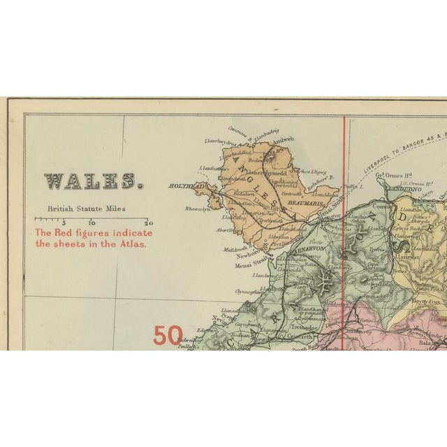 Antique Map of Wales, 1885 For Sale - Image 3 of 9