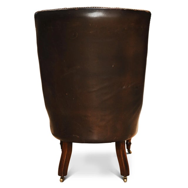 William IV Brown Leather Chesterfield Library Chair on Castors For Sale - Image 5 of 8