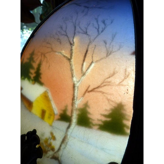 Metal 1910s Miller Phoenix Art Deco Winter Landscape Reverse Painted Lamp – Ice Chip Glass – Illuminated Base – Penny Marshall Estate For Sale - Image 7 of 18