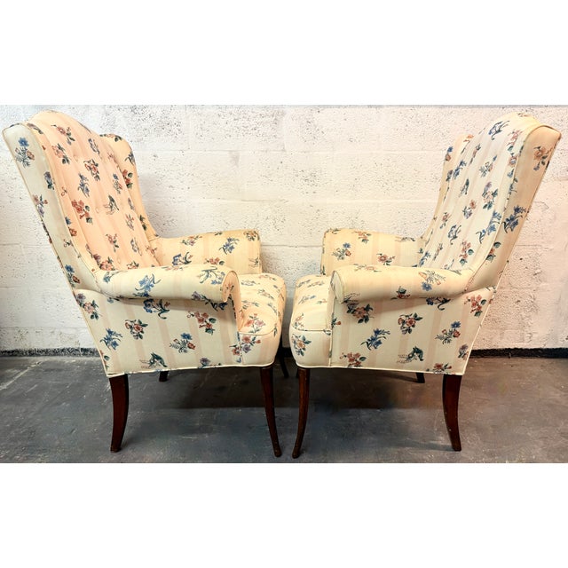 American English Traditional Style Wingback Chairs From 60's/a Pair For Sale - Image 3 of 5