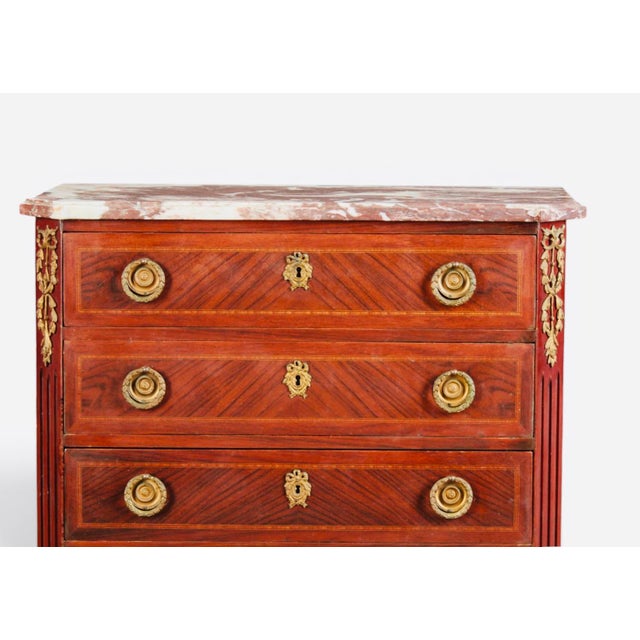 Wood Pair of 19th Century French Louis XVI Gilt-Bronze & Parquetry Marble-Top Semainiers For Sale - Image 7 of 11