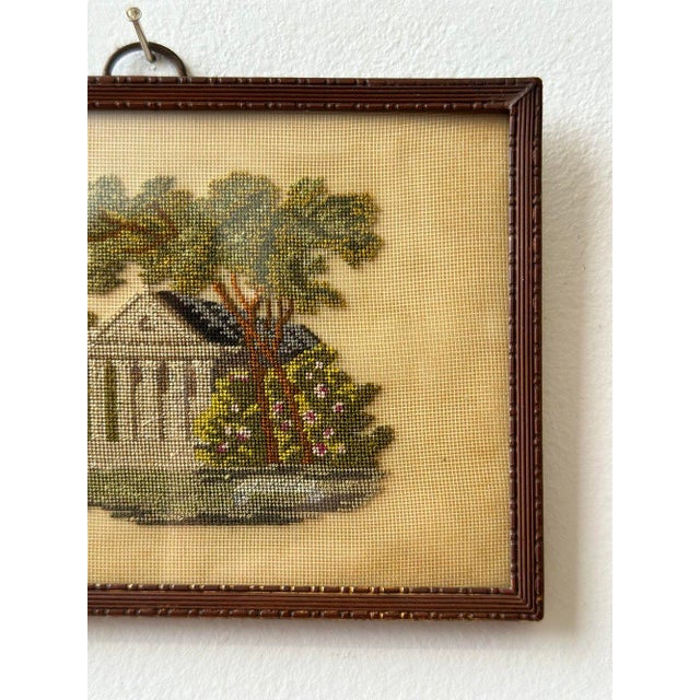 Green Antique Framed Petit Silk Needlepoint Artwork, Circa Late 19th Century For Sale - Image 8 of 12