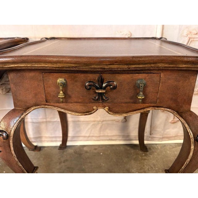 Coffee Pair of French Louis XV Faux-Leather Painted Side Tables For Sale - Image 8 of 18
