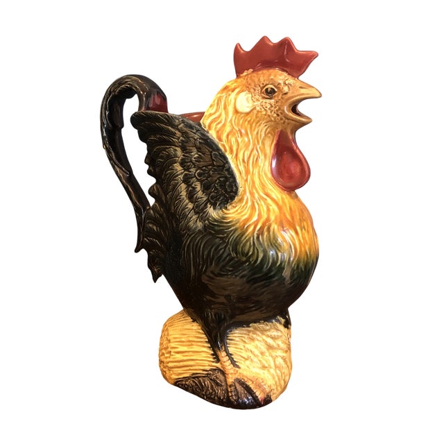 French Majolica Faience Rooster Pitcher Barbotine EB3, 1890s For Sale - Image 6 of 12