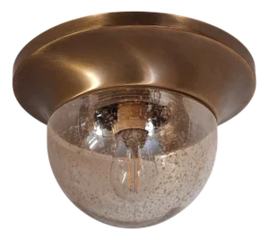 Vintage German Ceiling Lamp with Slightly Tinted Ice Glass Shade on Brass Mount, 1990s