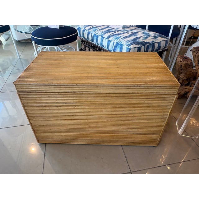 Vintage Pencil Reed Bamboo Rattan Chest Trunk Palm Beach For Sale - Image 4 of 10