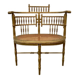 Mid 19th Century Antique Painted Vanity/Corner Chair With Cane Seat For Sale