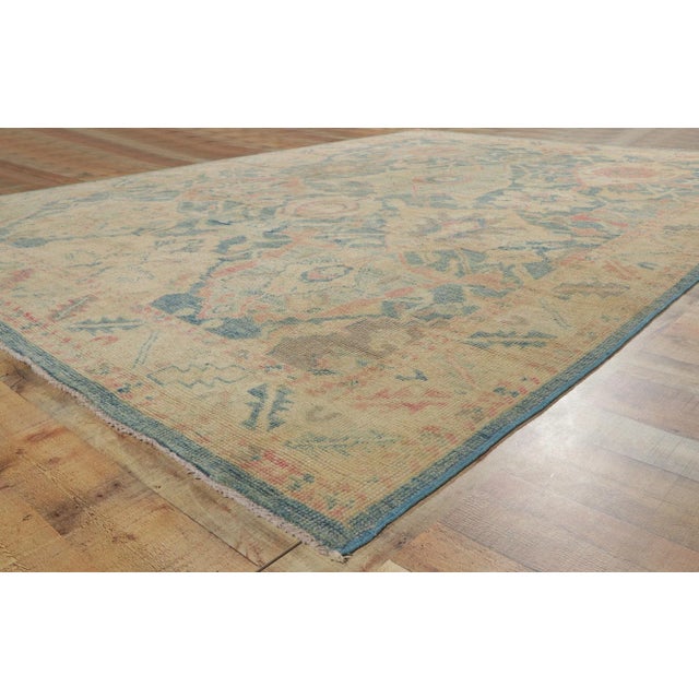 Royal Blue Vintage Pastel Colorful Oushak Rug - 9'00 X 12'06 For Sale - Image 8 of 11