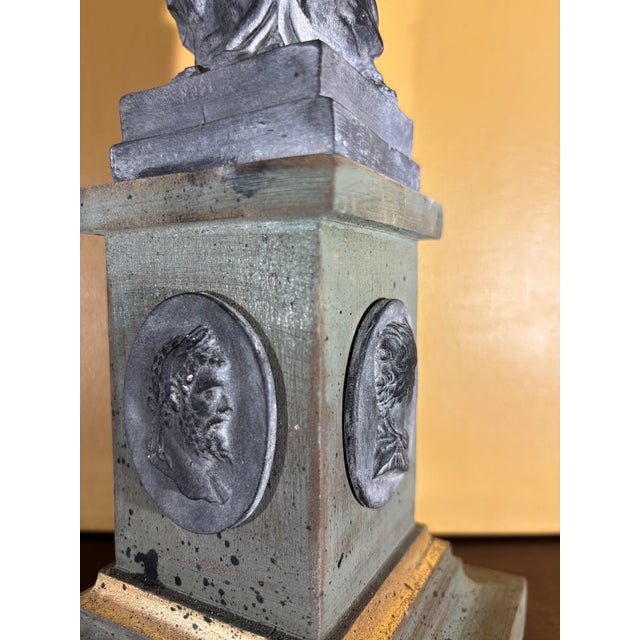 Wood Italian Grand Tour Style Statue of Moses Figure After Michelangelo on the Classical Pedestal With Intaglios For Sale - Image 7 of 10
