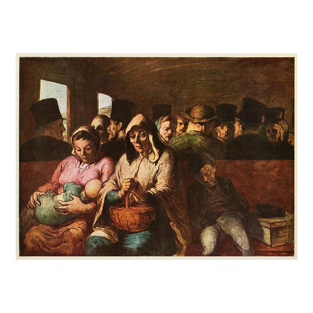 Circa 1950s After Honoré Daumier "The Third-Class Compartment" Vintage Full Color Print For Sale