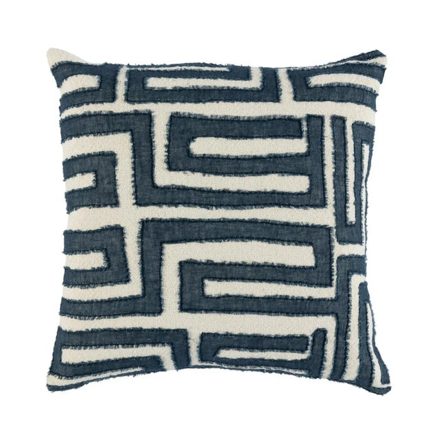 Modern Azul Kuba Linen Pillow For Sale - Image 3 of 9